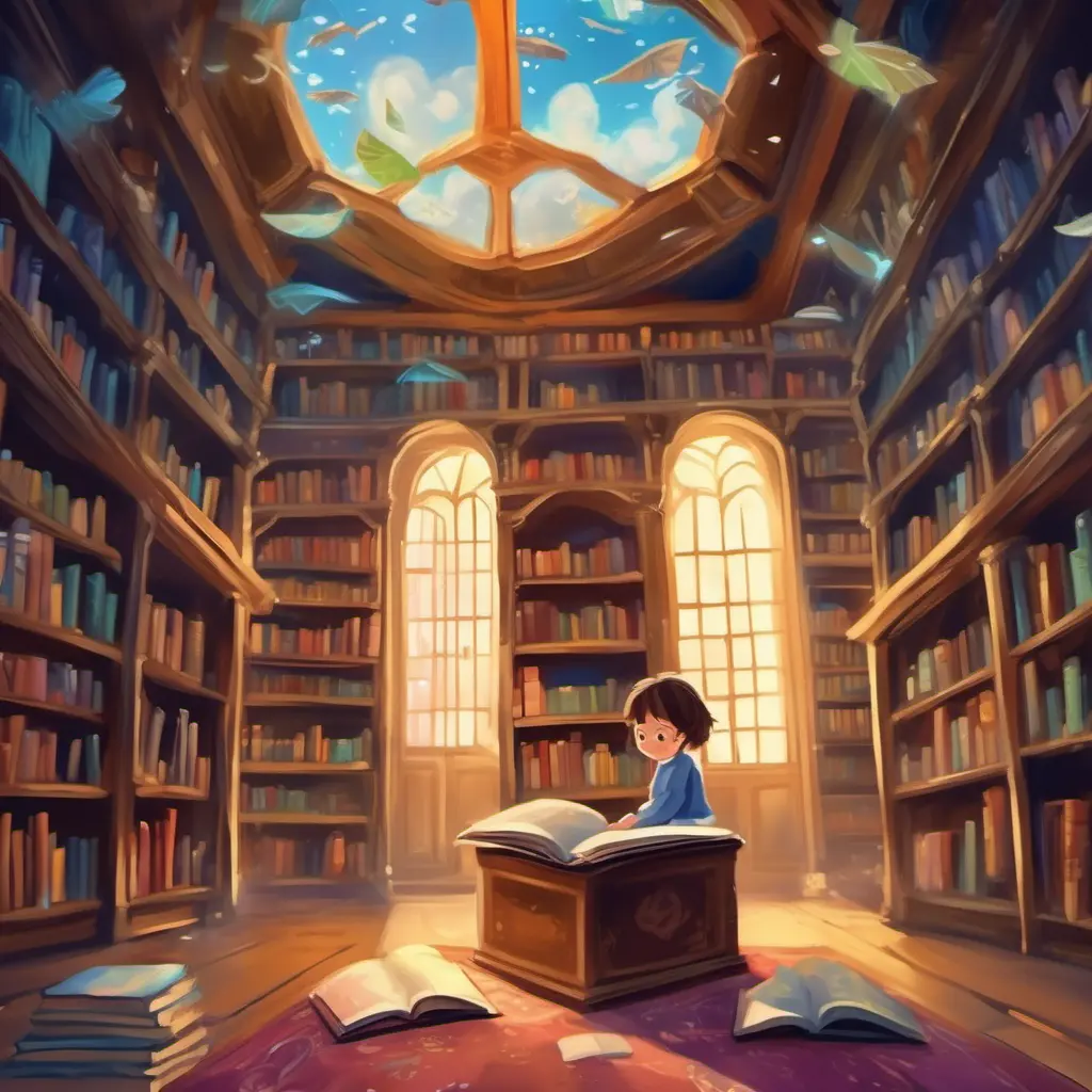 child reading books in a library