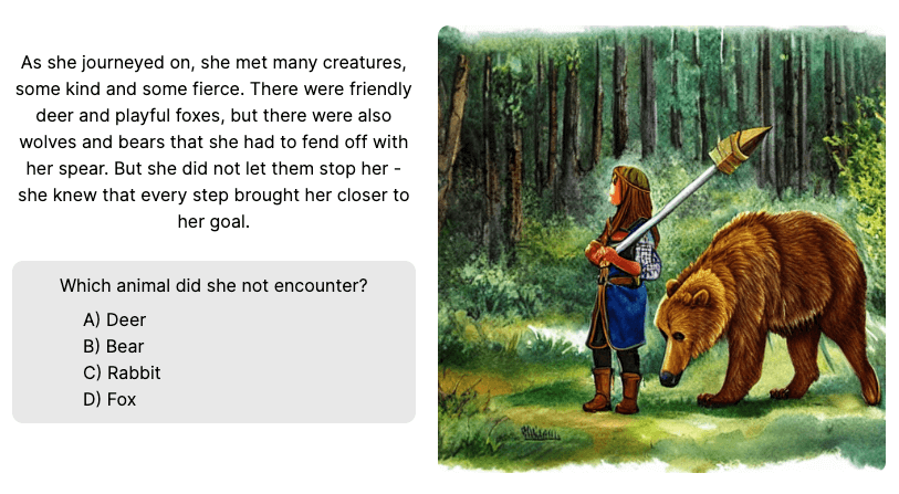 a child and a bear walking through a forest